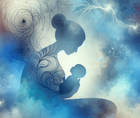 Simplified maternal silhouette with pregnancy outline and mental health brain symbol representing perinatal ADHD